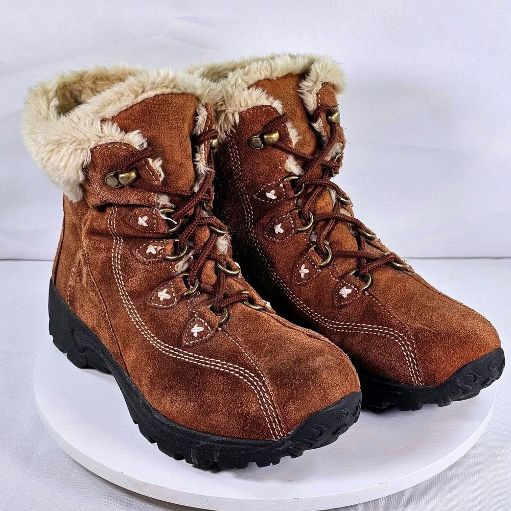 Earth Spirit Artic II Womens Brown Suede Faux Fur Winter Lace Up Boots Size 8